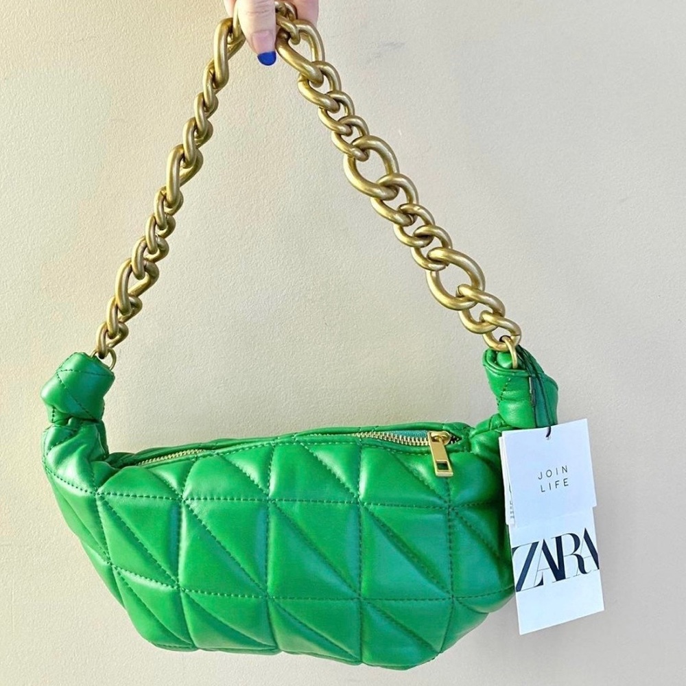 Zara Quilted Leather Green Bag NWT